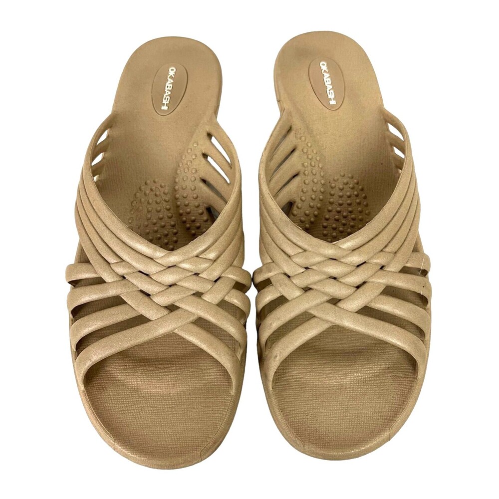 Okabashi Tan Rubber Shoes Slide Sandals Size M/L 8-9 Water Friendly Comfort